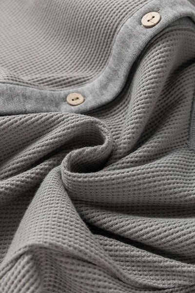 Women's Grey Mixed-Texture Waffle Knit Shacket with Exposed Seams