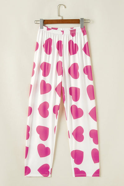 Women's Heart Print Wide-Leg Lounge Set with Ruffled Tank