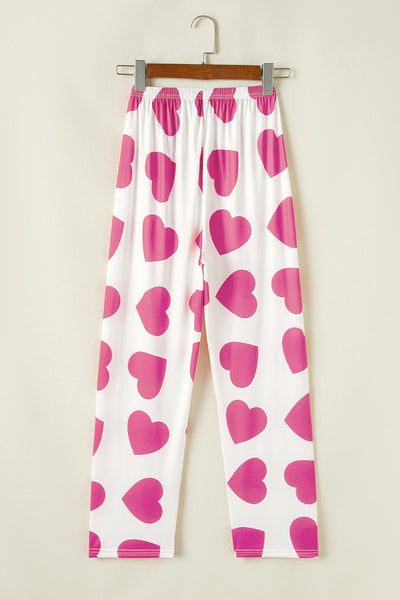 Women's Heart Print Wide-Leg Lounge Set with Ruffled Tank