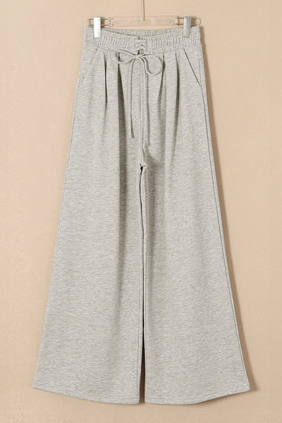 Women's Heather Gray Wide-Leg Cotton Blend Drawstring Sweatpants