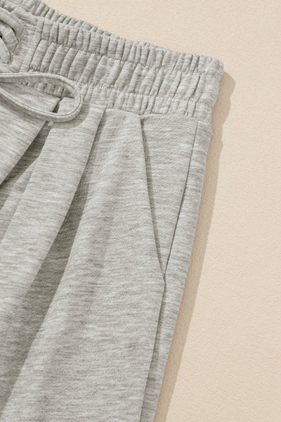 Women's Heather Gray Wide-Leg Cotton Blend Drawstring Sweatpants