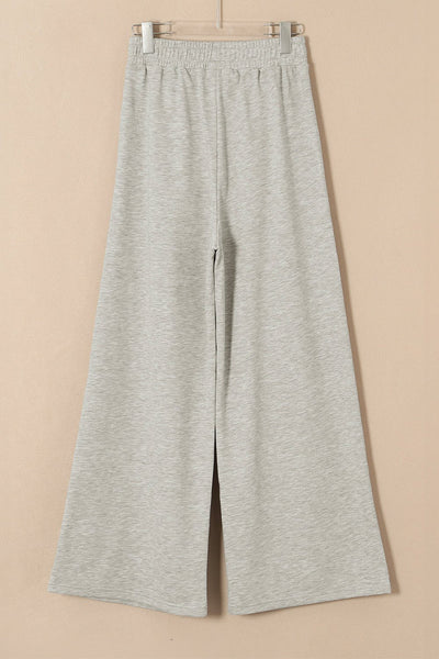 Women's Heather Gray Wide-Leg Cotton Blend Drawstring Sweatpants