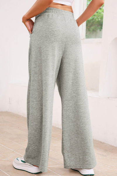 Women's Heather Gray Wide-Leg Cotton Blend Drawstring Sweatpants