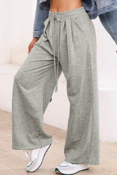 Women's Heather Gray Wide-Leg Cotton Blend Drawstring Sweatpants