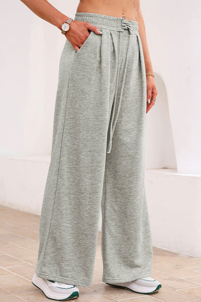 Women's Heather Gray Wide-Leg Cotton Blend Drawstring Sweatpants