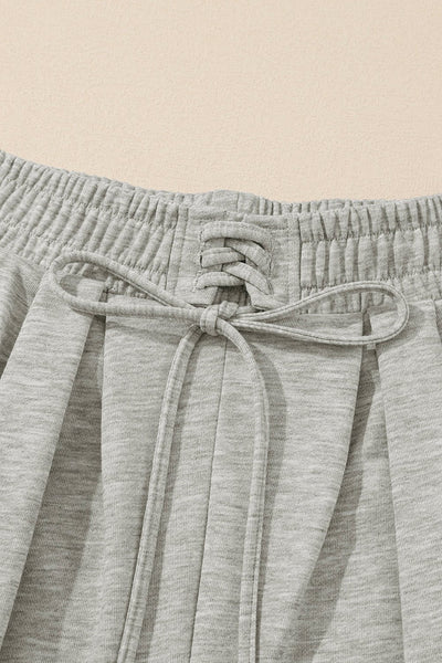 Women's Heather Gray Wide-Leg Cotton Blend Drawstring Sweatpants