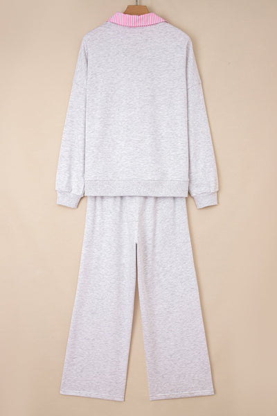Women's Heather Grey Cotton-Blend Lounge Set with Contrast Trim
