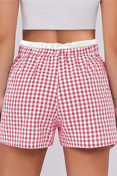 Women's High-Rise Cotton Gingham Shorts with Contrast Waistband