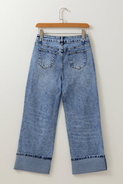 Women's High-Waisted Seamed Straight Leg Jeans in Classic Blue