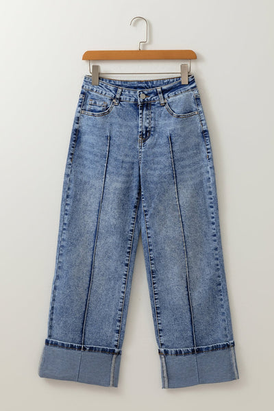 Women's High-Waisted Seamed Straight Leg Jeans in Classic Blue
