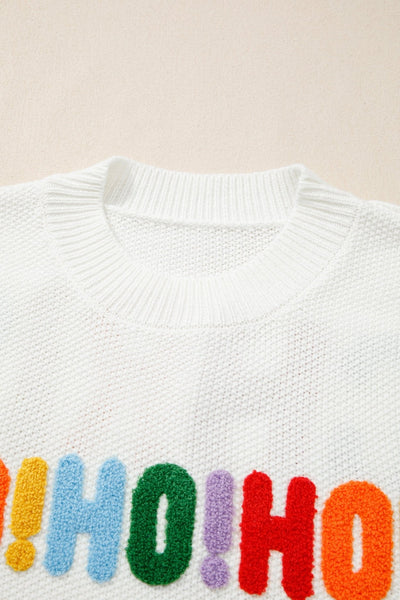 Women's Ho Ho Ho Embroidered Festive Knit Pullover Sweater