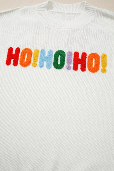 Women's Ho Ho Ho Embroidered Festive Knit Pullover Sweater