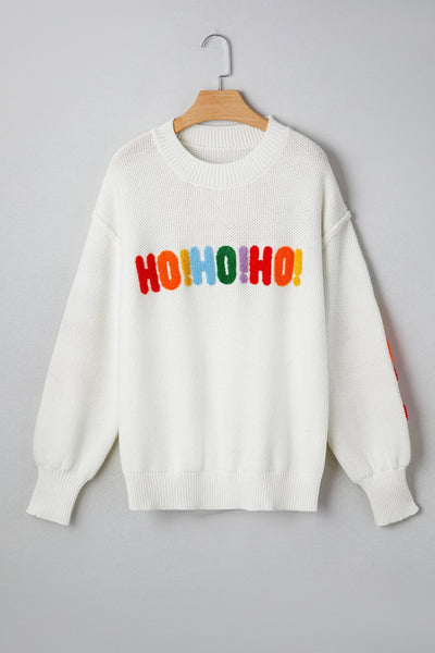 Women's Ho Ho Ho Embroidered Festive Knit Pullover Sweater