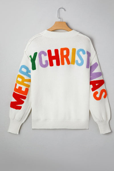 Women's Ho Ho Ho Embroidered Festive Knit Pullover Sweater