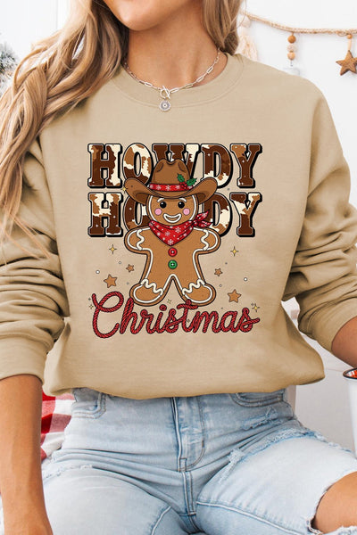 Women's Howdy Christmas Cowboy Gingerbread Graphic Sweatshirt