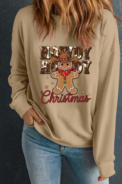 Women's Howdy Christmas Cowboy Gingerbread Graphic Sweatshirt