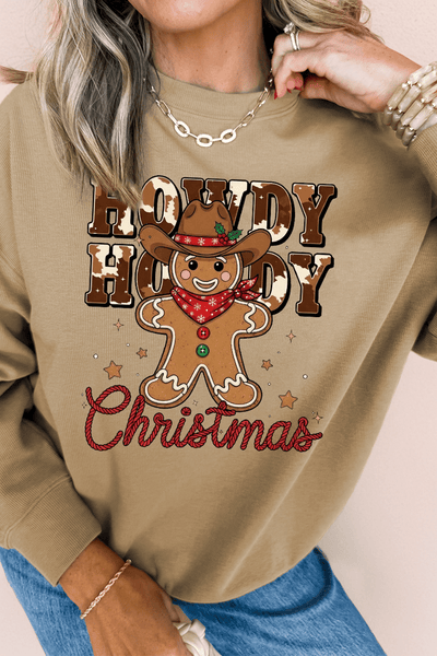 Women's Howdy Christmas Cowboy Gingerbread Graphic Sweatshirt