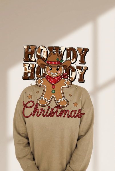 Women's Howdy Christmas Cowboy Gingerbread Graphic Sweatshirt