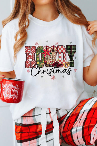 Women's Howdy Christmas Graphic Tee - Festive Western Style