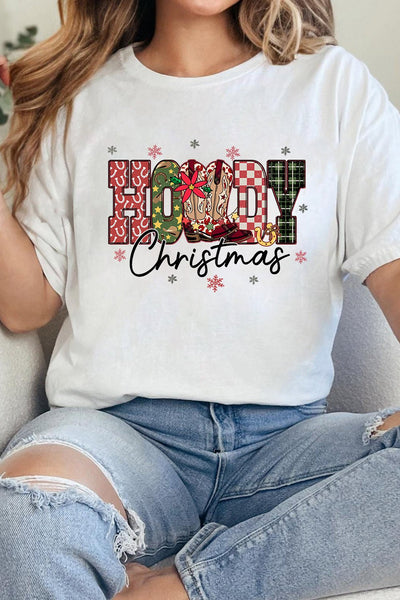 Women's Howdy Christmas Graphic Tee - Festive Western Style