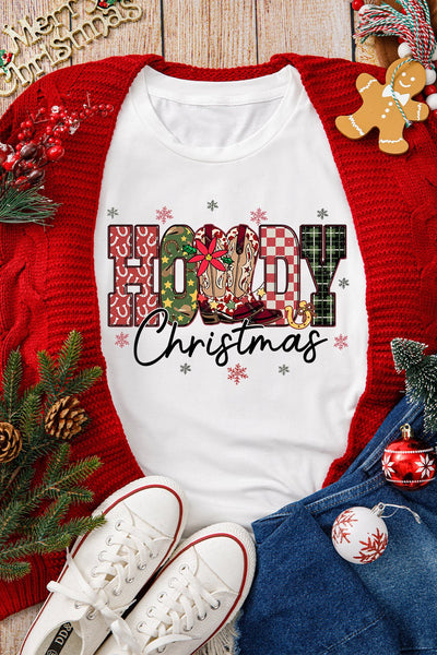 Women's Howdy Christmas Graphic Tee - Festive Western Style