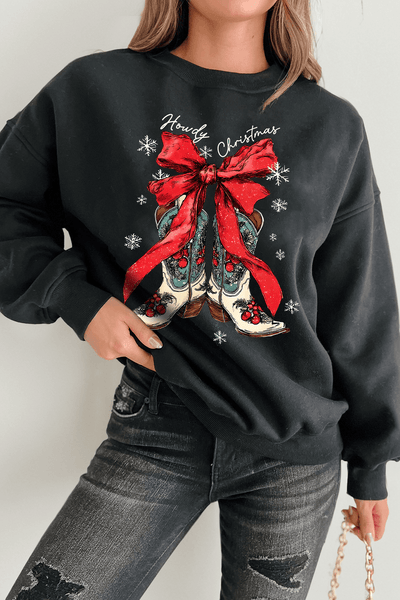Women's Howdy Christmas Western Graphic Sweatshirt in Black