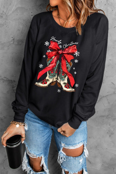Women's Howdy Christmas Western Graphic Sweatshirt in Black