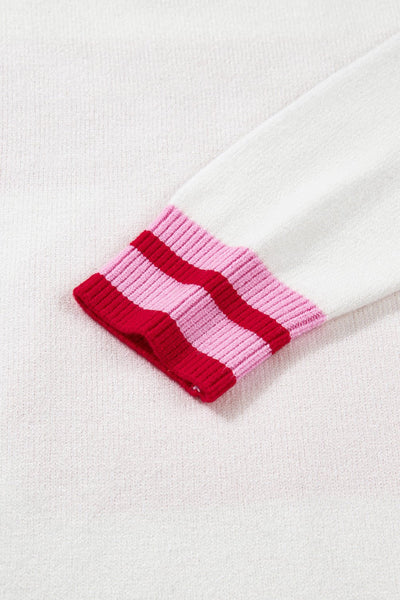 Women's Intarsia Bow Graphic Knit Sweater in White and Crimson