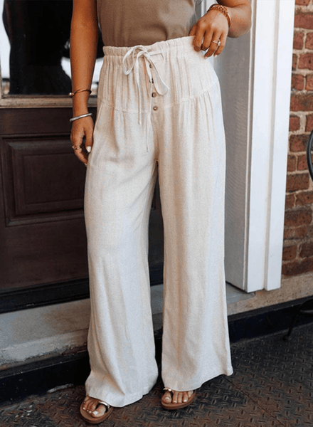 Women's Jet Stream Cotton-Viscose Wide Leg Pants with Button Detail