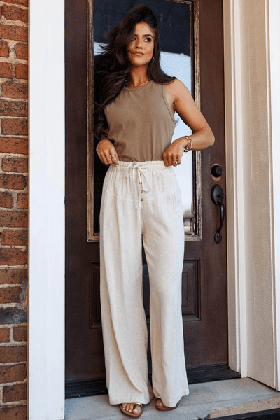 Women's Jet Stream Cotton-Viscose Wide Leg Pants with Button Detail