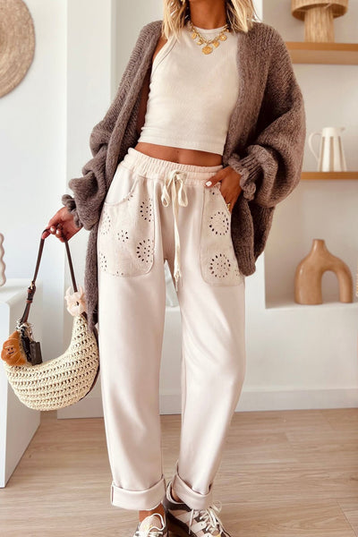 Women's Jet Stream High-Waisted Embroidered Patch Pocket Pants