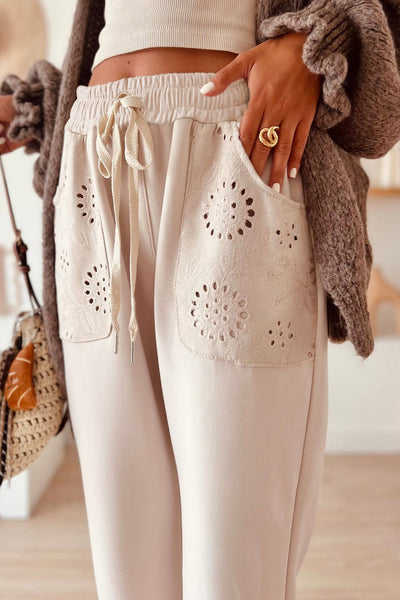 Women's Jet Stream High-Waisted Embroidered Patch Pocket Pants
