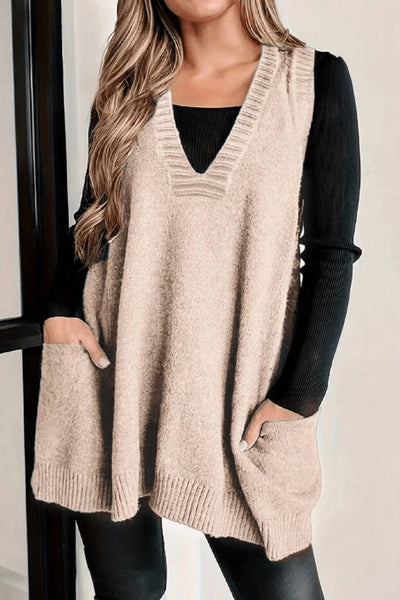 Women's Jet Stream Ribbed V-Neck Tunic Sweater Vest with Pockets