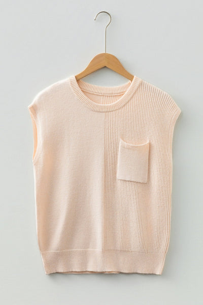 Women's Jet Stream Solid Knit Short Sleeve Sweater with Patch Pockets - Stylish Casual Top in Versatile Colors