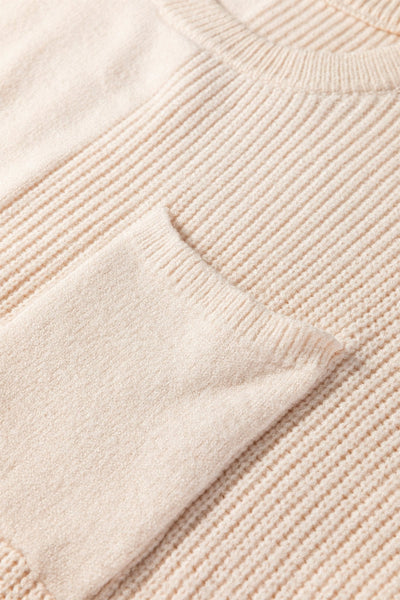 Women's Jet Stream Solid Knit Short Sleeve Sweater with Patch Pockets - Stylish Casual Top in Versatile Colors