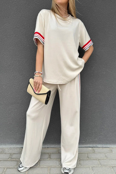 Women's Jet Stream Striped Crewneck Tee and Straight Leg Pant Set with practical styling and dependable silhouette control.