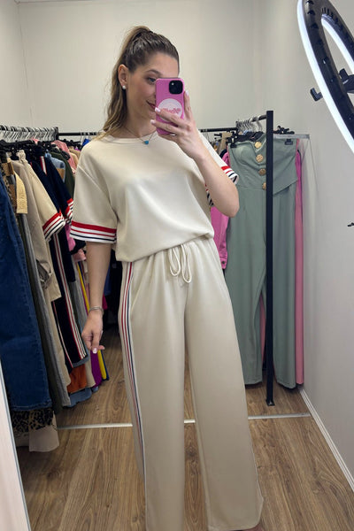 Women's Jet Stream Striped Crewneck Tee and Straight Leg Pant Set with practical styling and dependable silhouette control.