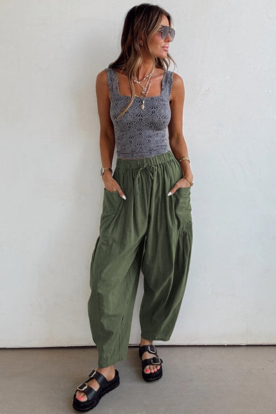 Women's Jungle Green Barrel Leg Cotton-Viscose Utility Pants
