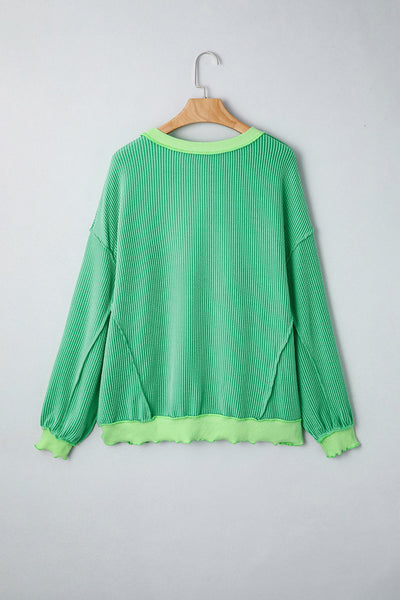 Women's Kelly Green Twisted Rib Knit Top with Asymmetrical Hem
