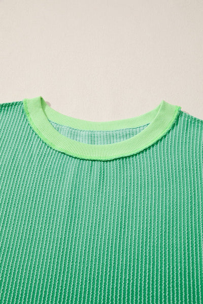 Women's Kelly Green Twisted Rib Knit Top with Asymmetrical Hem