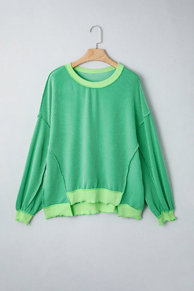 Women's Kelly Green Twisted Rib Knit Top with Asymmetrical Hem