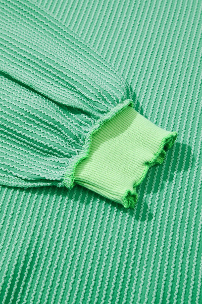 Women's Kelly Green Twisted Rib Knit Top with Asymmetrical Hem