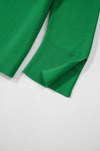 Women's Kelly Green Waffle Knit Split Cuff Sweater