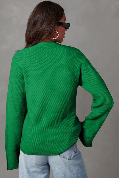 Women's Kelly Green Waffle Knit Split Cuff Sweater