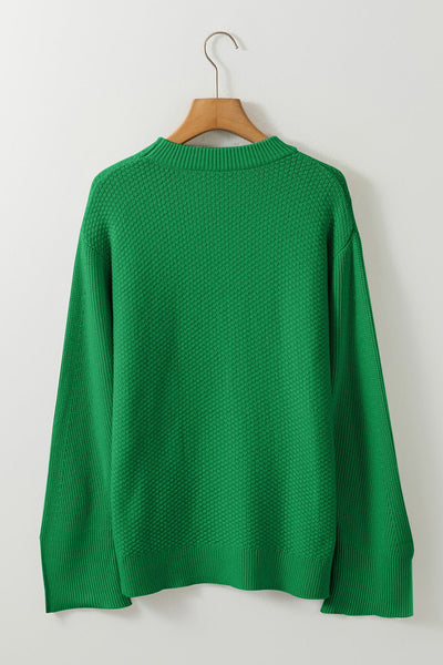 Women's Kelly Green Waffle Knit Split Cuff Sweater