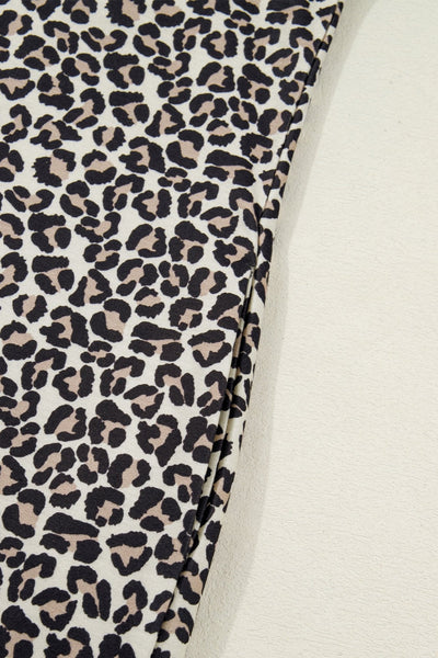Women's Khaki Leopard Print Zip-Neck Shift Dress with Striped Trim
