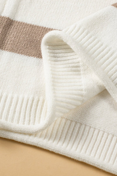 Women's Khaki Striped Knit Top with Dropped Short Sleeves