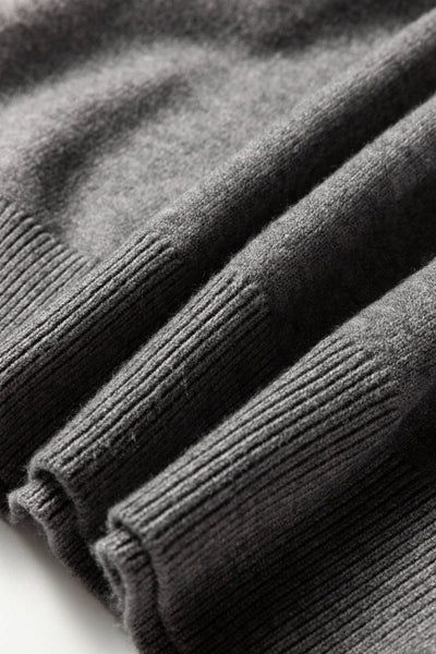 Women's Lace-Trim Knit Sweater with Buttoned Cuffs in Sleet Gray