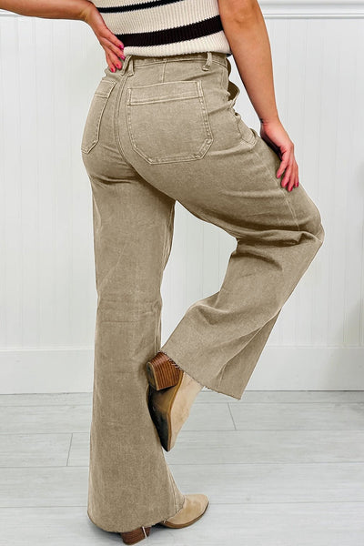 Women's Laurel Green Wide-Leg High-Waist Jeans with Patch Pockets