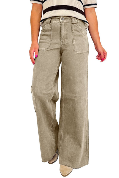Women's Laurel Green Wide-Leg High-Waist Jeans with Patch Pockets